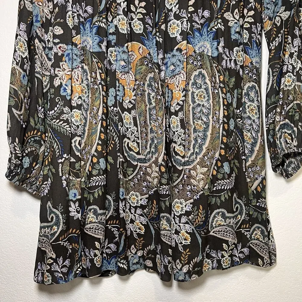Free People Rain or Shine Tunic Dress Size M Floral Paisley Lace Up Crochet Mini